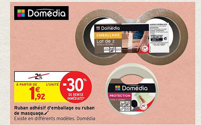 ruban adhésif d'emballage ou ruban de masquage domédia
