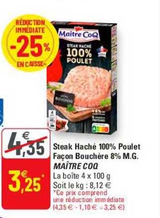 steak haché 100% poulet façon bouchère 8% m.g. maître coq