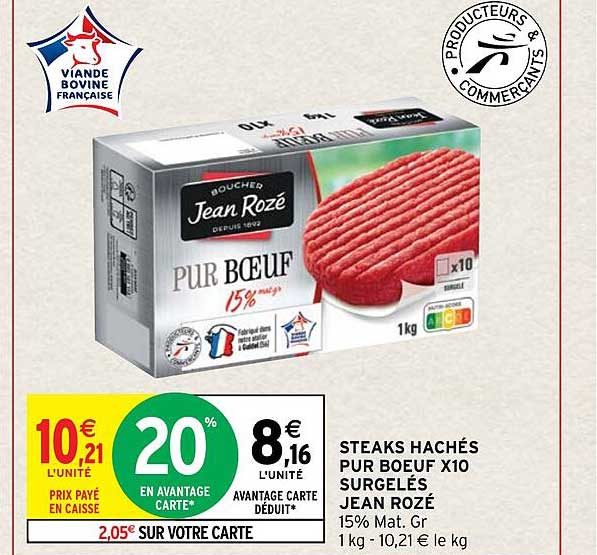 steaks hachés pur bœuf x10 surgelés jean rozé
