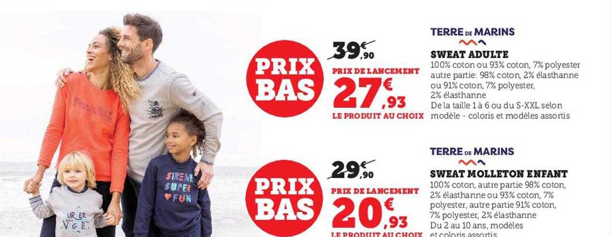 sweat adulte, sweat molleton enfant terre de marins