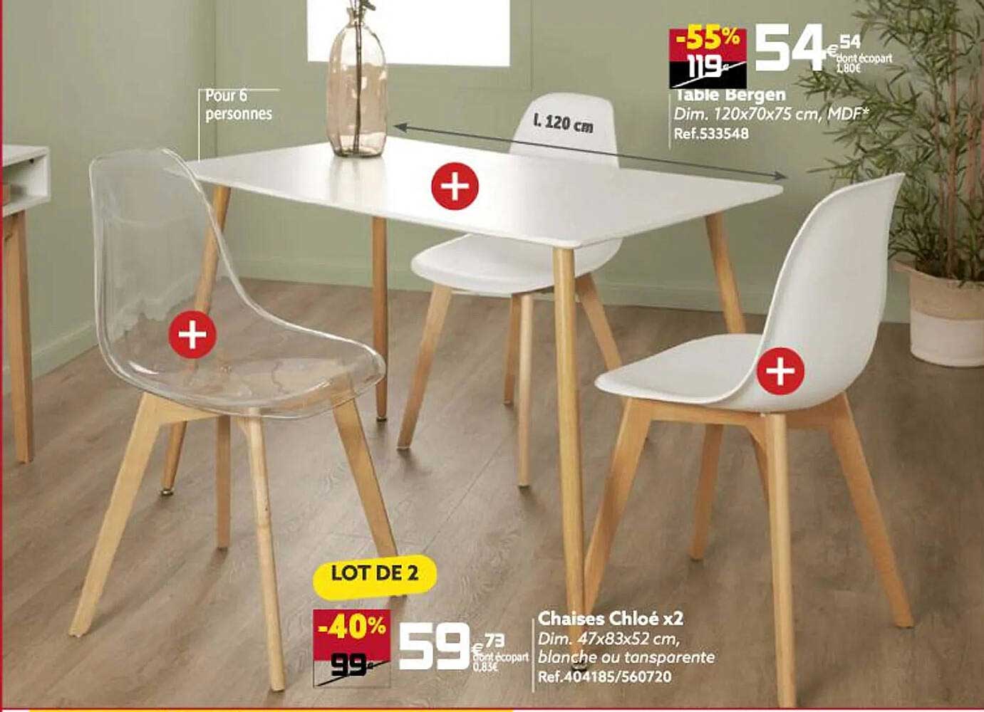 Table Bergen Chaises Chloé X2
