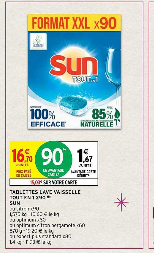 tablettes lave vaisselle tout en 1 x90 sun