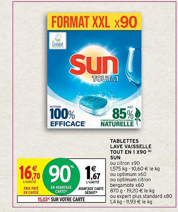 tablettes lave vaisselle tout en 1 x90 sun