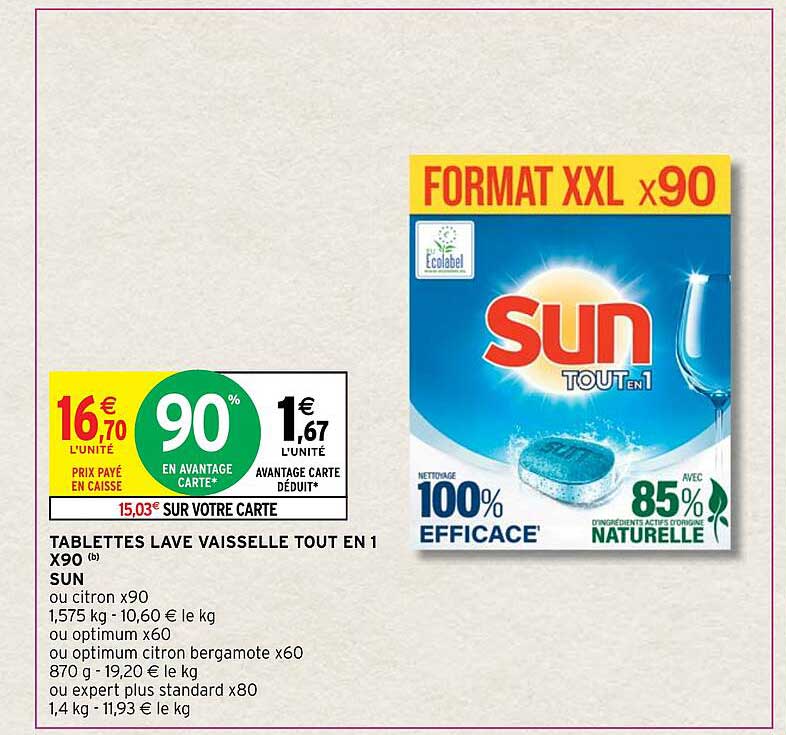 tablettes lave vaisselle tout en 1 x90 sun