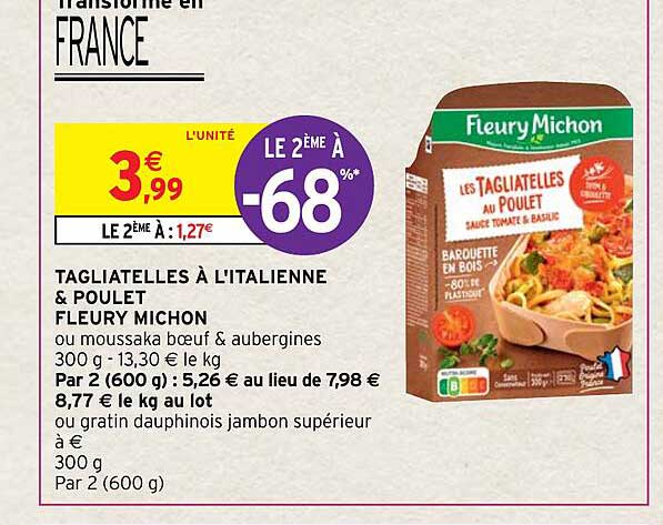 tagliatelles à l'italienne & poulet fleury michon