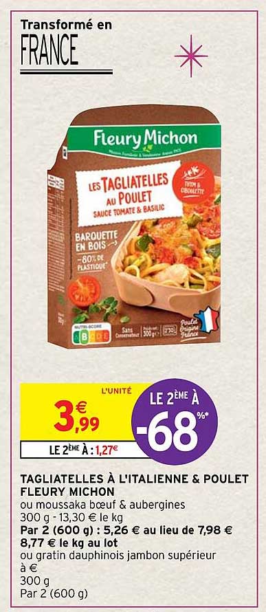 tagliatelles à l'italienne & poulet fleury michon