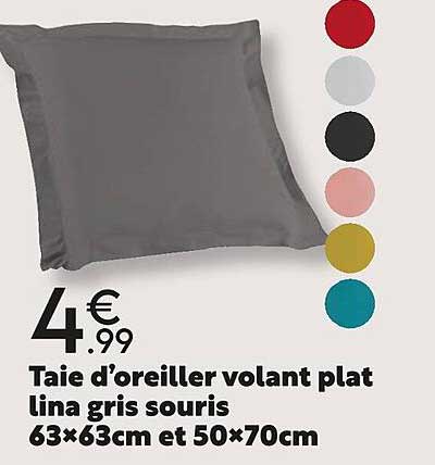 taie d'oreiller volant plat lina gris souris 63 x 63 cm et 50 x 70 cm