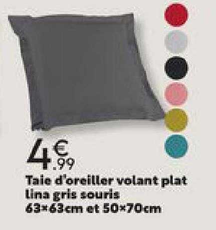 taie d'oreiller volant plat lina gris souris 63 x 63 cm et 50 x 70 cm