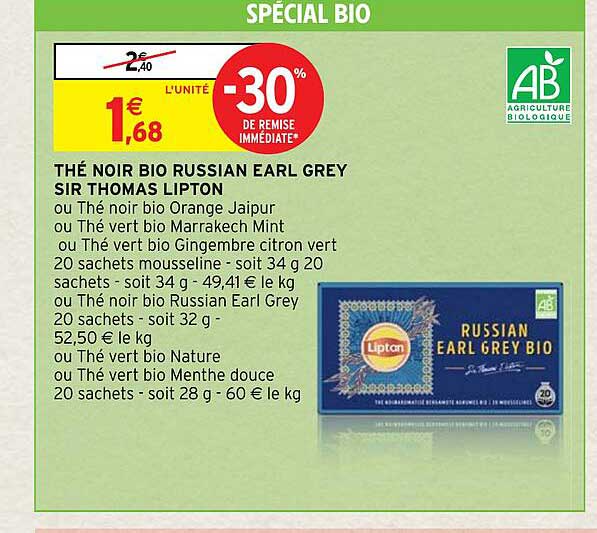 thé noir bio russian earl grey sir thomas lipton