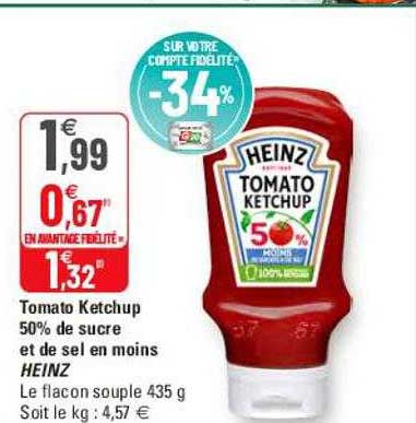 tomato ketchup 50% de sucre et de sel en moins heinz