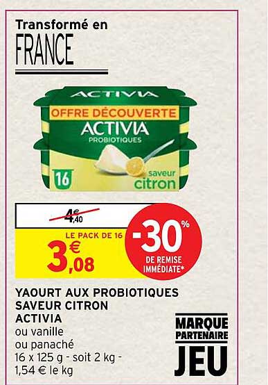 Yaourt Aux Probiotiques Saveur Citron Activia