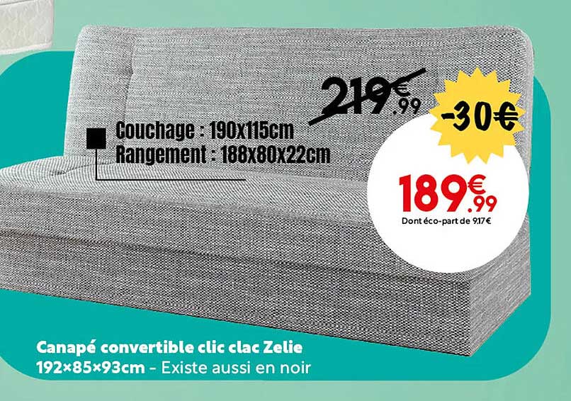 canapé convertible clic clac zelie 192 x 85 x 93 cm