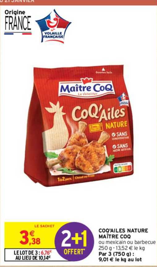 coq'ailes nature maître coq ou mexicain ou barbecue