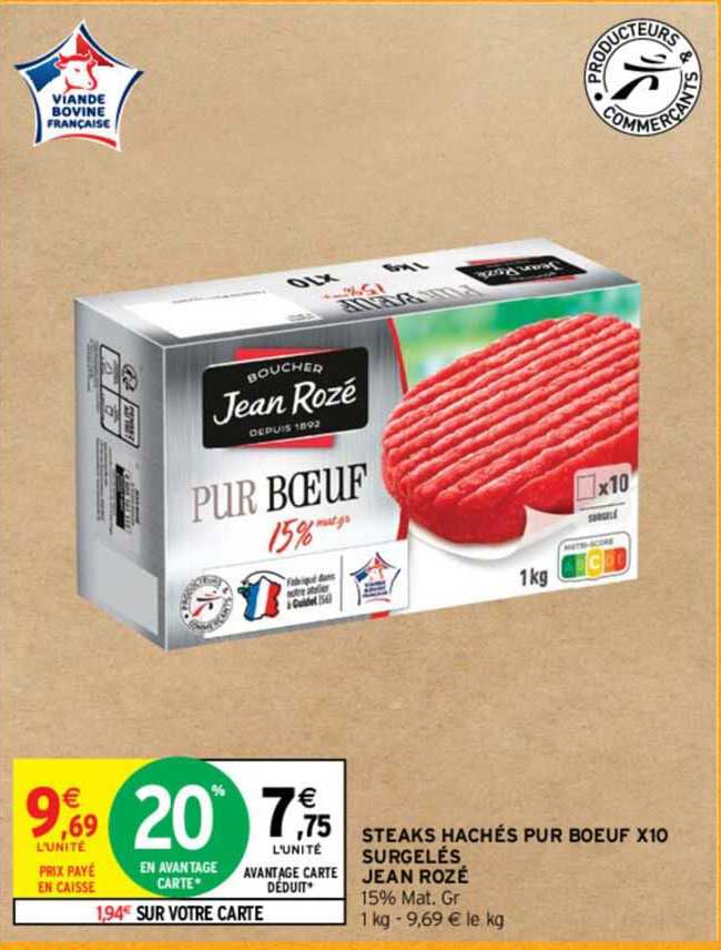 steaks hachés pur bœuf x 10 surgelés jean rozé