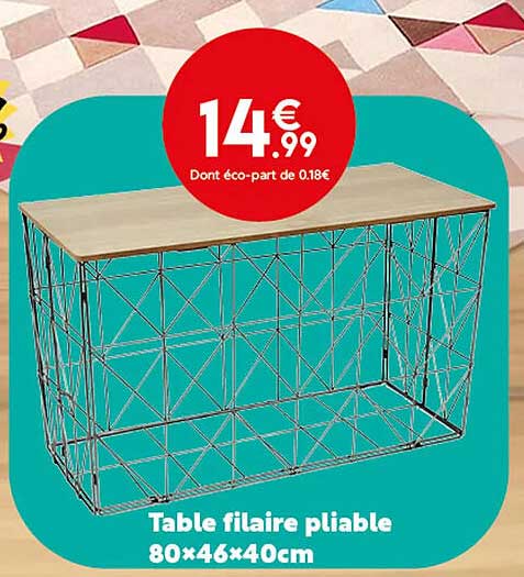Table Filaire Pliable 80 X 46 X 40 Cm
