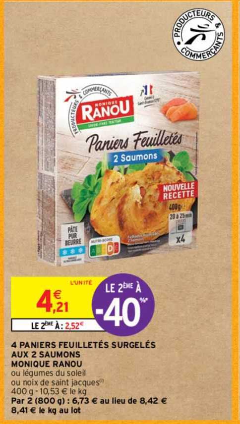 4 paniers feuilletés surgelés aux 2 saumons monique ranou