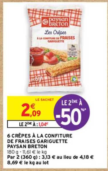 6 crêpes à la confiture de fraise gariguette paysan breton