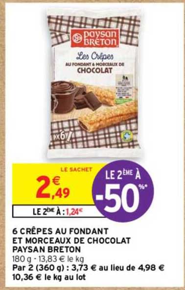 6 crêpes au fondant et morceaux de chocolat paysan breton