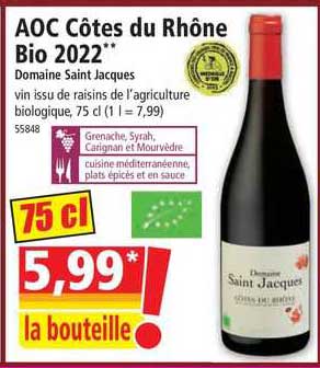 aoc côtes du rhône bio 2022 domaine saint jacques