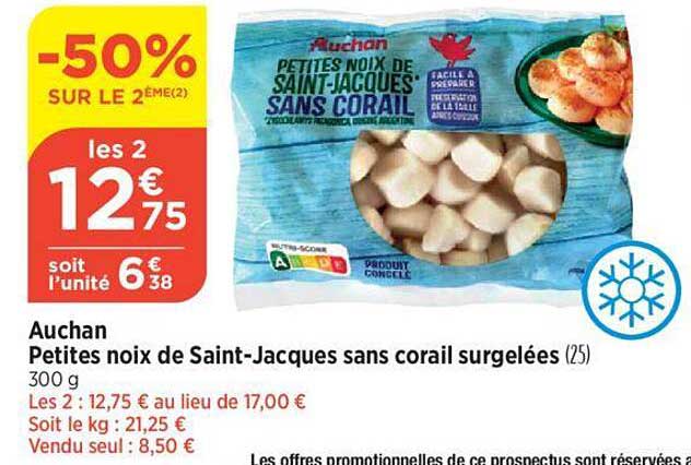 auchan petites noix de saint-jacques sans corail surgelées