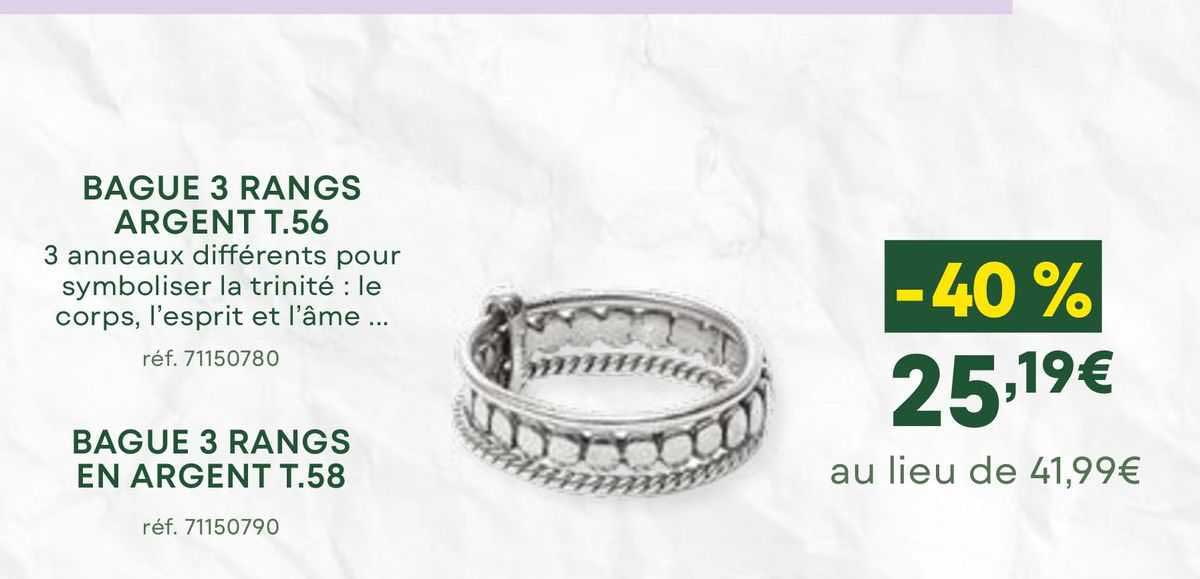 bague 3 rangs argent t.56