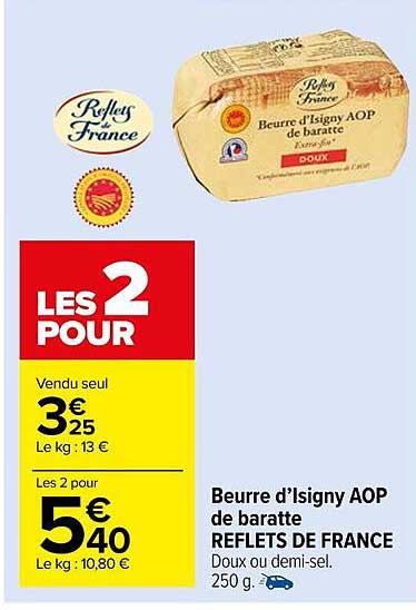 beurre d'isigny aop de baratte reflets de france