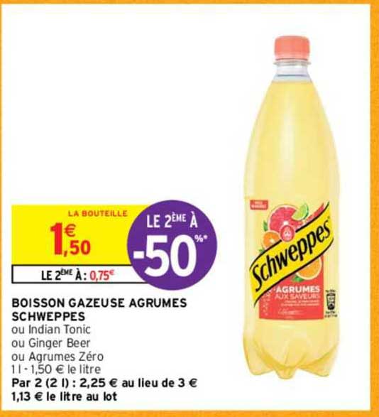 boisson gazeuse agrumes schweppes ou indian tonic ou ginger beer ou agrumes zéro