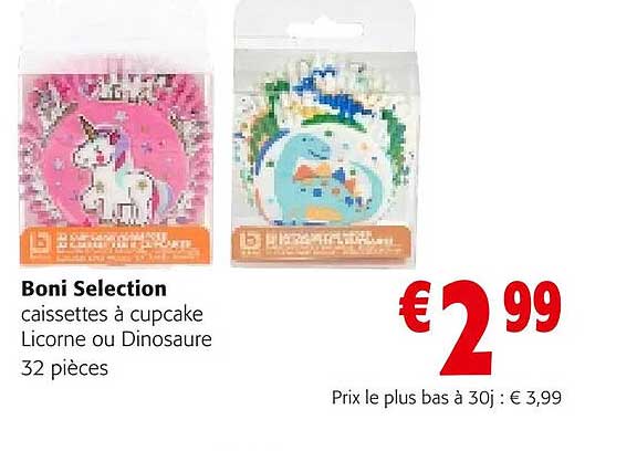 boni selection caissettes à cupcake licorne ou dinosaure