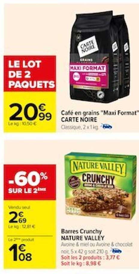 café en grains "maxi format" carte noire barres crunchy nature valley