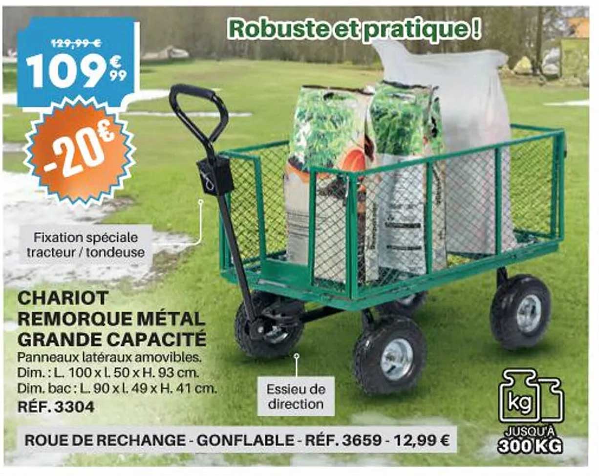 chariot remorque métal grande capacité