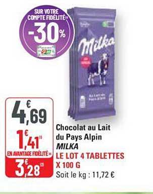 Chocolat Au Lait Du Pays Alpin Milka