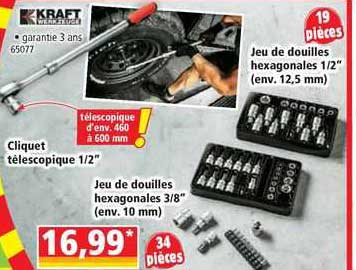 cliquet télescopique 1/2" kraft werkzeuge, jeu de douilles hexagonales 3/8" kraft werkzeuge, jeu de douilles hexagonales 1/2" kraft werkzeuge