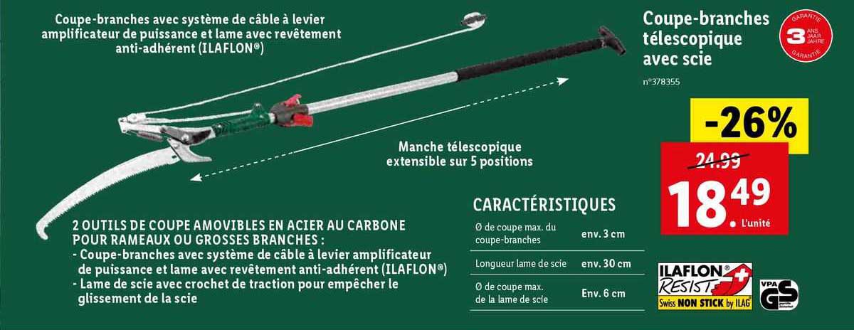 coupe-branches télescopique avec scie parkside
