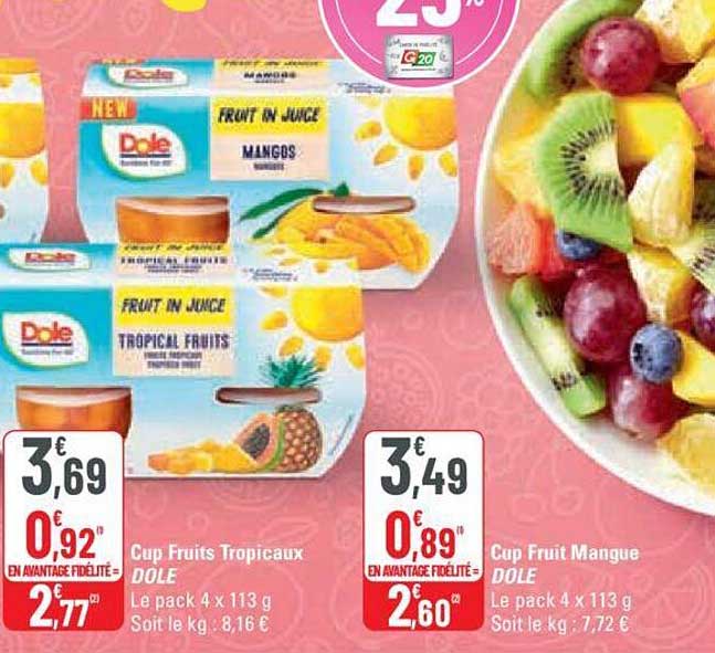cup fruits tropicaux dole, cup fruit mangue dole