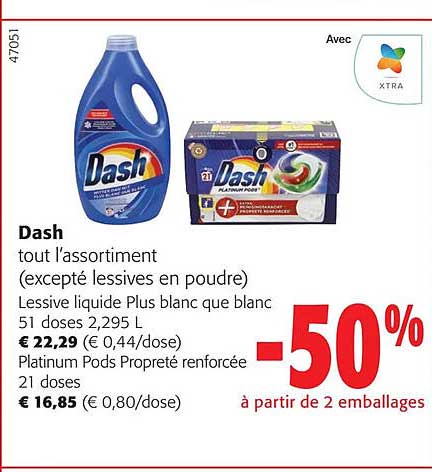 dash lessive liquide plus blanc que blanc, platinum pods propreté renforcée