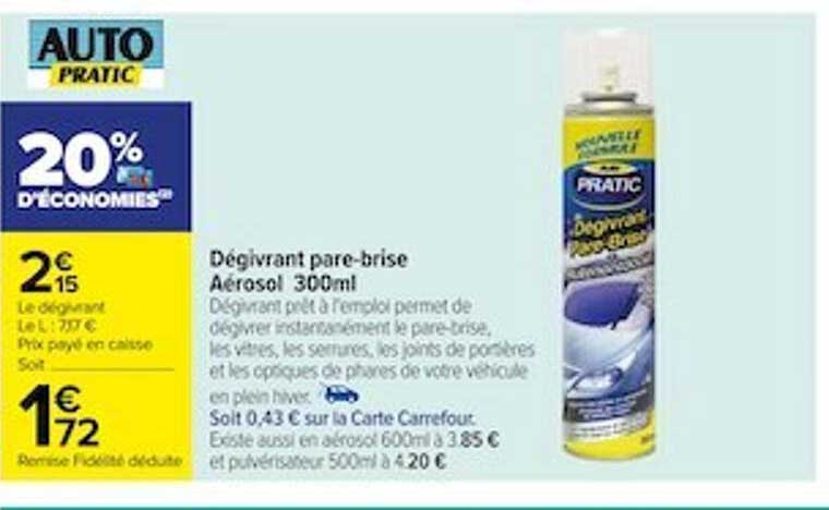 dégivrant pare-brise aérosol