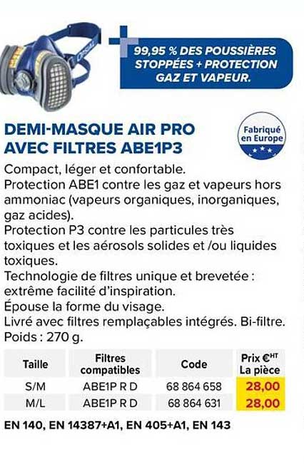 demi-masque air pro avec filtres abe1p3