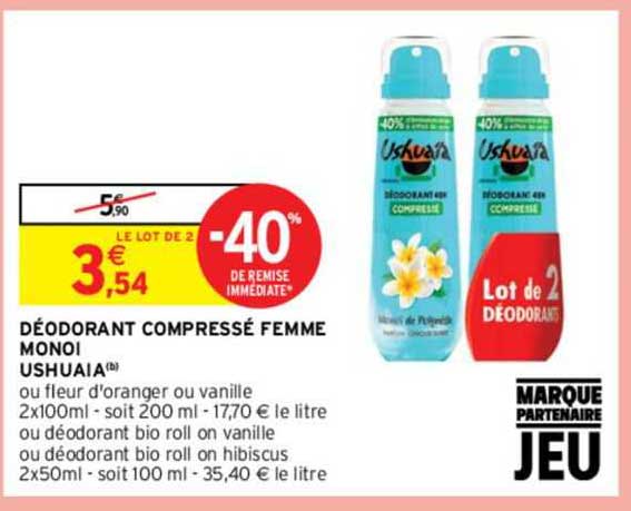 déodorant compressé femme monoï ushuaïa ou fleur d'oranger ou vanille ou déodorant bio roll on vanille ou déodorant bio roll on hibiscus