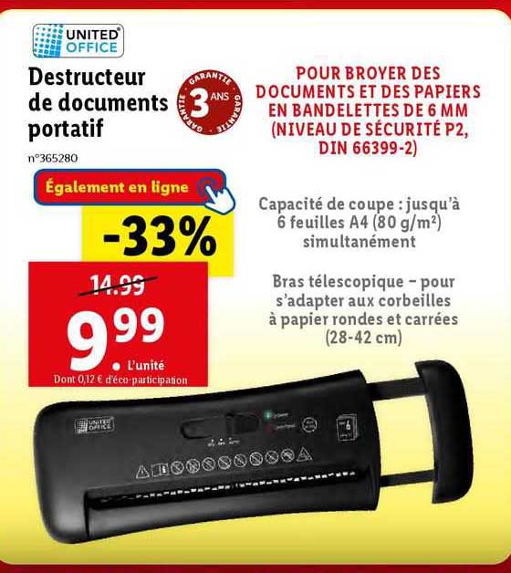 destructeur de documents portatif united office