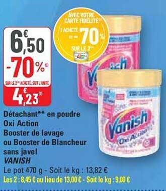 détachant en poudre oxi action booster de lavage ou booster de blancheur sans javel vanish