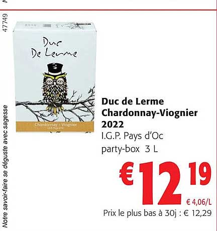 duc de lerme chardonnay-viognier 2022 i.g.p. pays d'oc party-box 3 l