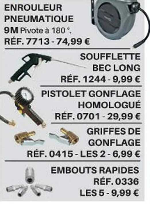 enrouleur pneumatique soufflette bec long pistolet gonflable homologué griffes de gonflage embouts rapides