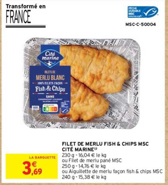 Filet De Merlu Fish & Chips Msc Cité Marine Ou Filet De Merlu Pané Msc Ou Aiguillette De Merlu Façon Fish & Chips Msc