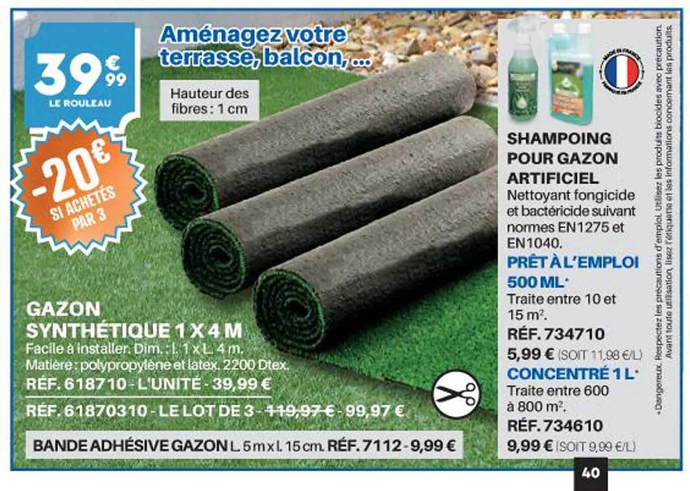gazon synthétique 1 x 4 m shampoing pour gazon artificiel