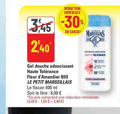 gel douche adoucissant haute tolérance fleur d'amandier bio le petit marseillais