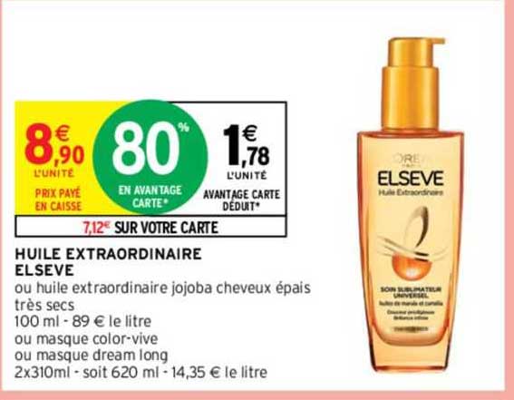 huile extraordinaire elsève ou huile extraordinaire jojoba cheveux épais très secs ou masque color-vive ou masque dream long