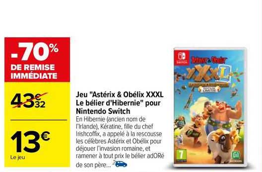 jeu "astérix & obélix xxxl le bélier d'hibernie" pour nintendo switch
