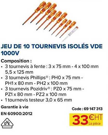 jeu de 10 tournevis isolés vde 1000v