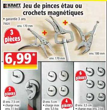 jeu de pinces étau ou crochets magnétiques kraft werkzeuge