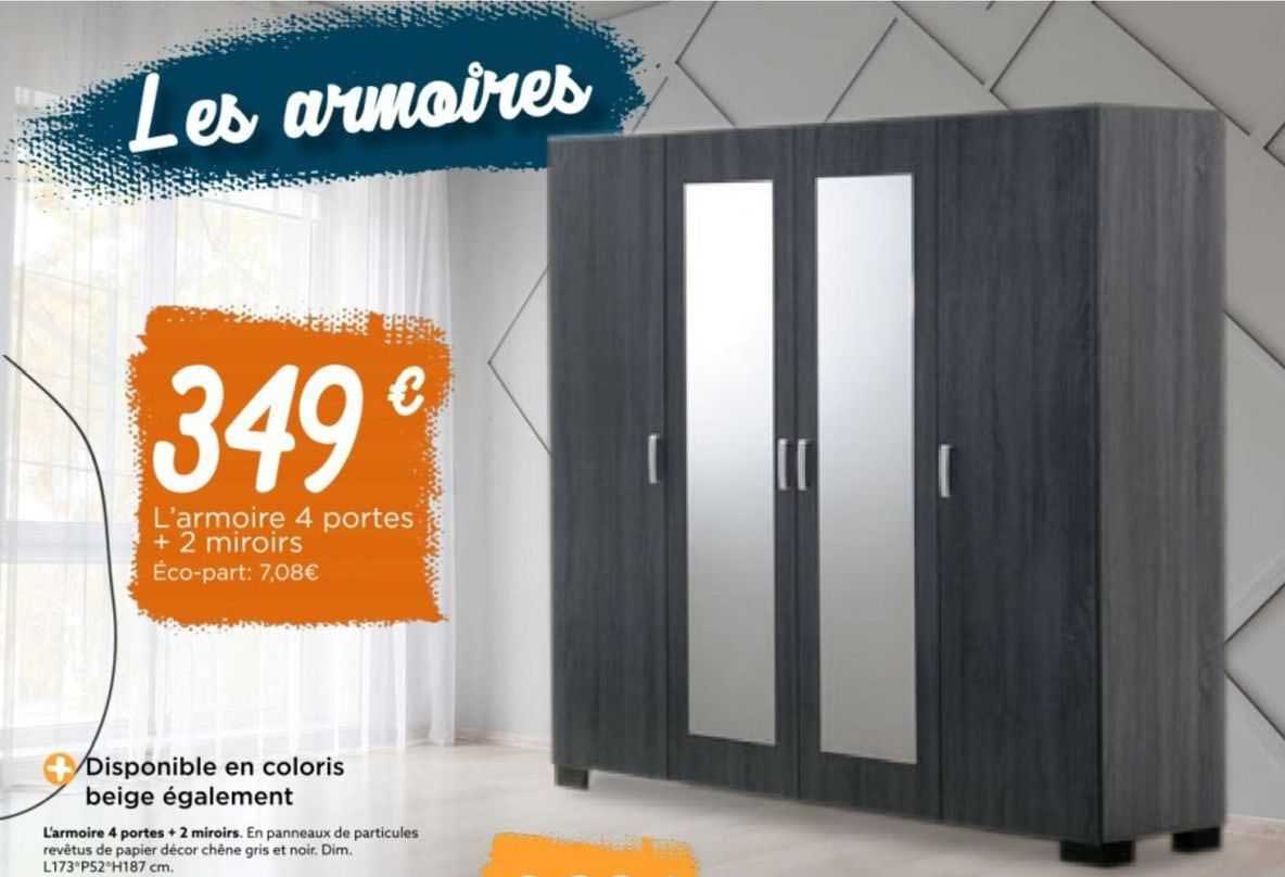 l'armoire 4 portes + 2 miroirs